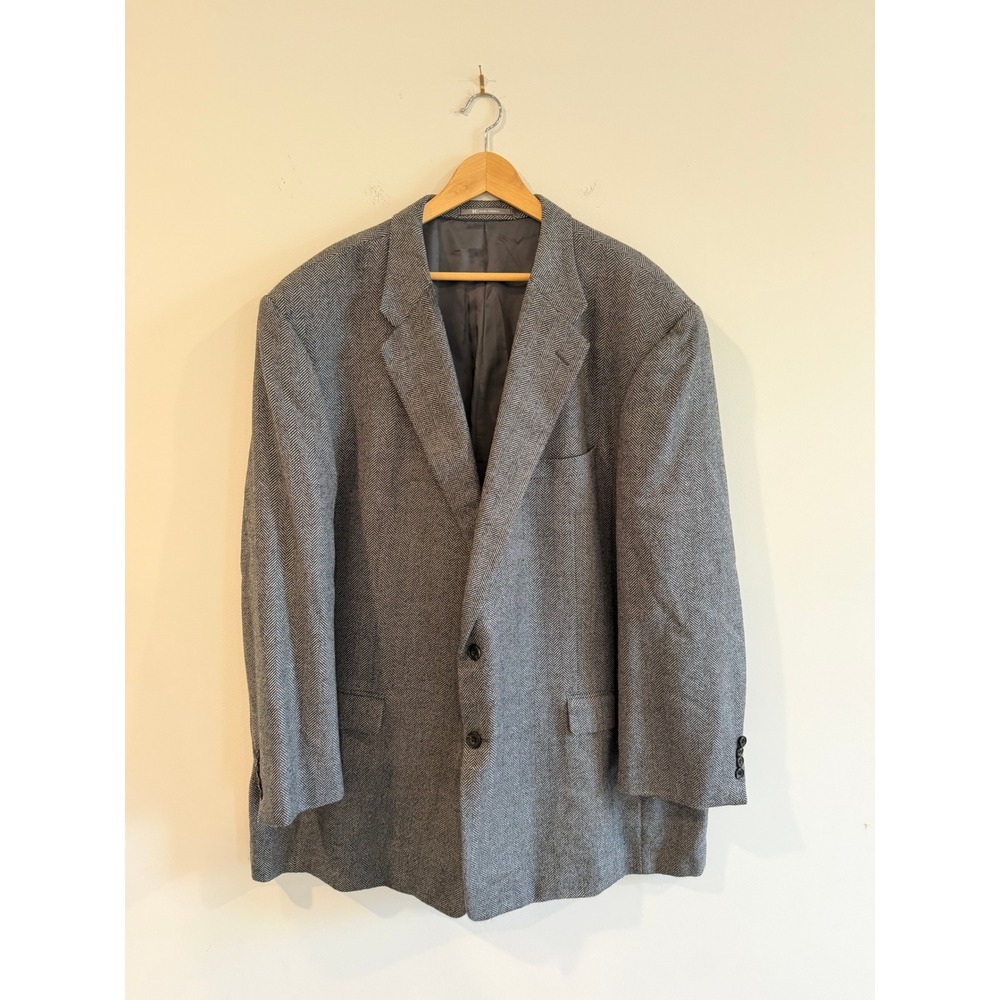 Hickey Freeman Mens Grey Tweed Herringbone Wool Sport Coat Blazer 56L
